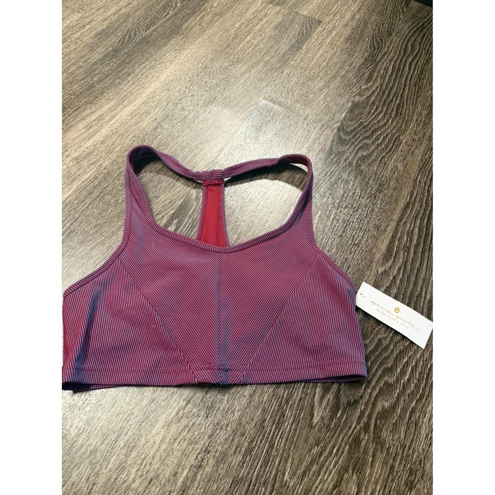 Spiritual Gangster Norah 2-Tone Longline Bra Port Red Blue Stripe Large NWT